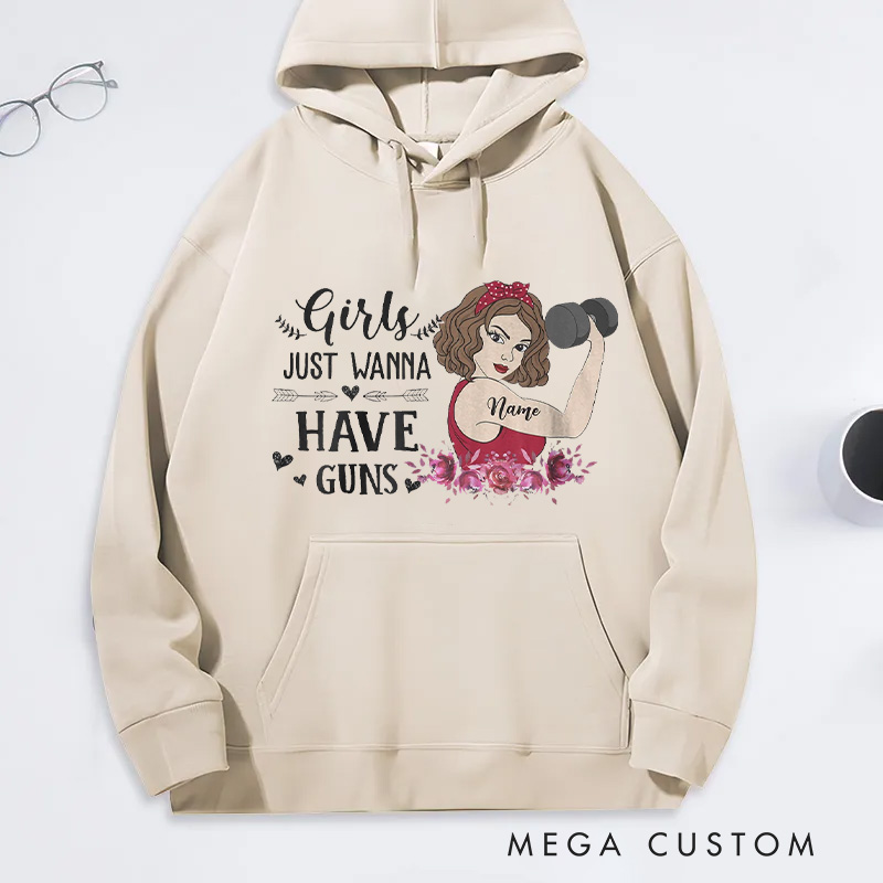 Personalized Fitness Classic Hoodies with Girls Just Wanna Have Guns for Fitness Enthusiasts Bodybuilders and Gym Lovers
