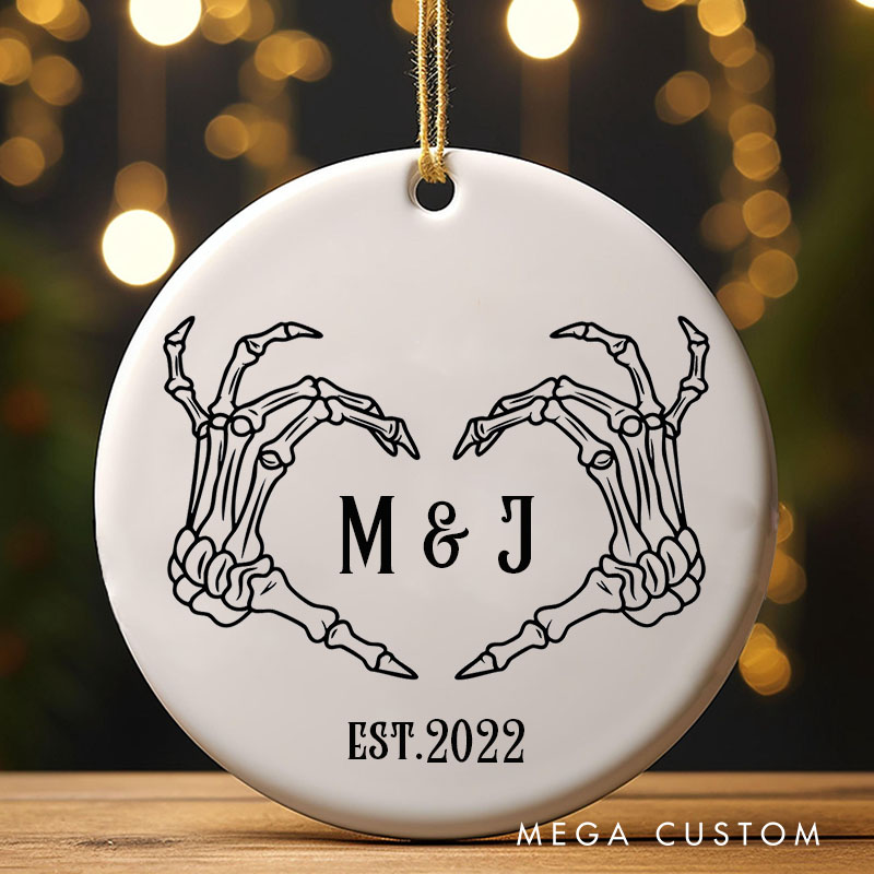 Personalized Skeleton Hands Monogram Ornament Couple Halloween Anniversary Gift Ornament Gothic Halloween Gift Decor for Husband Wife