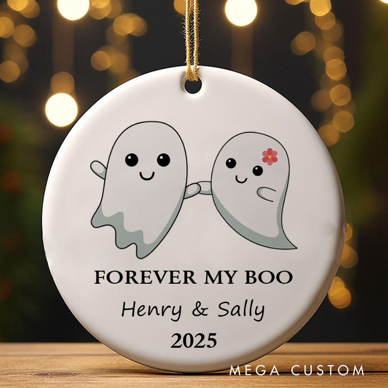Personalized Forever My Boo Cute Ghost Couple Ornament Halloween Gift Decor for Husband Wife Cute Ghost Couple Holiday Gift