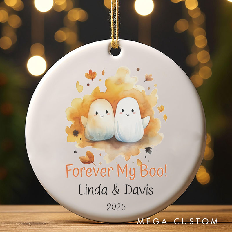 Personalized Forever My Boo Autumn Ghost Ornament Couple Autumn Leaves Halloween Ornament Couple Anniversary Gift for Husband Wife