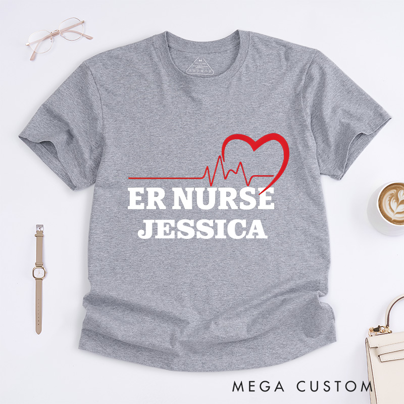 Personalized Nurse T-Shirts ER Nurse Heartbeat Fashion Design T-Shirts