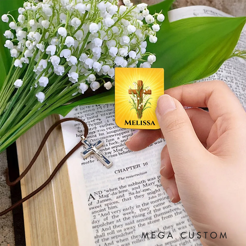 Personalized Cross Birth Flower PU Leather Magnetic Bookmark Clip with Name Religious Gift Birthday Gift for Christians