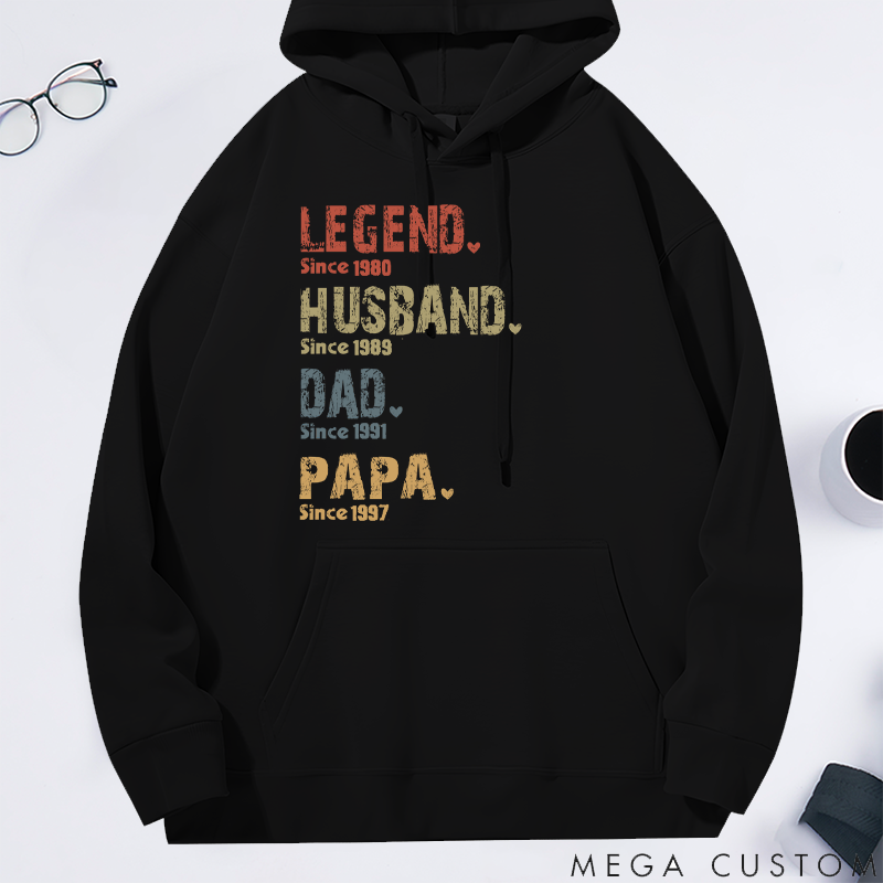 Personalized Legend Husband Dad and Papa Since Classic Hoodies Father's Day Birthday Gifts for Dad Grandpa