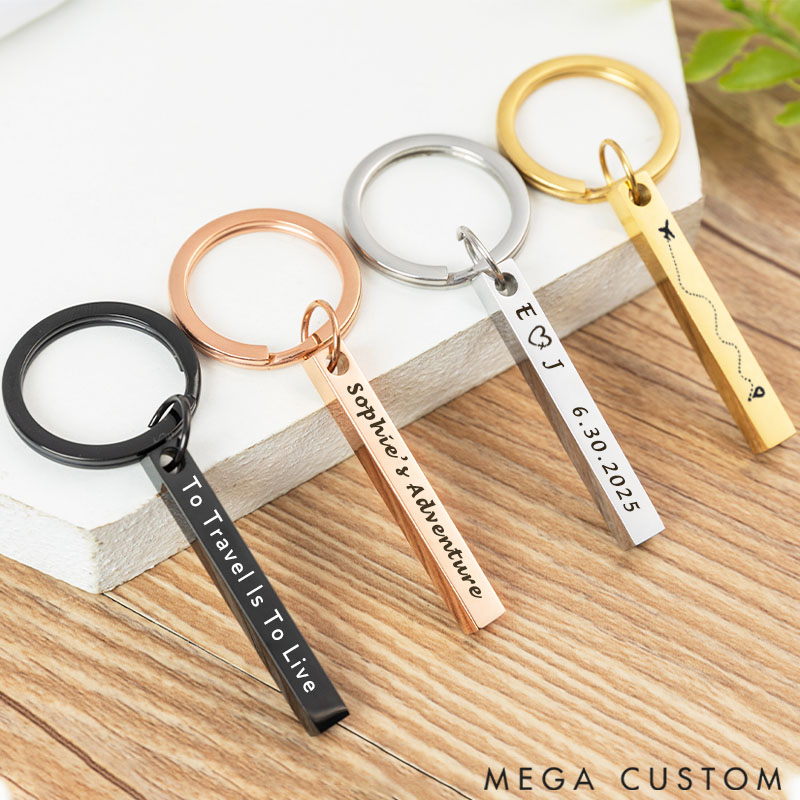 Personalized Rectangular Keychain Gift for Travel Lovers with Customization Four Sides