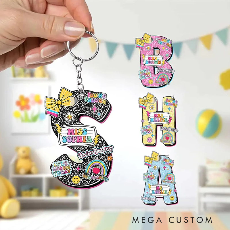 Personalized Teacher Acrylic Keychain with Pencil Bow Name Design Teacher Appreciation Gift Favorite Educator Backpack Tag Gift