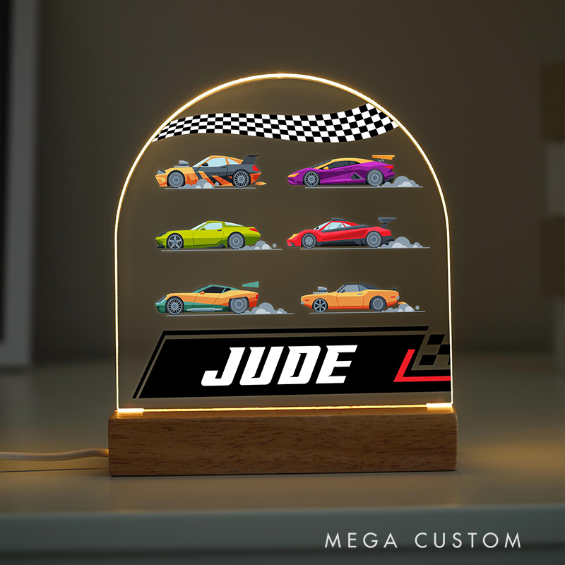 Personalized Racing Car Night Light Custom Name LED Lamp Unique Gift for Racers and Racing Lovers