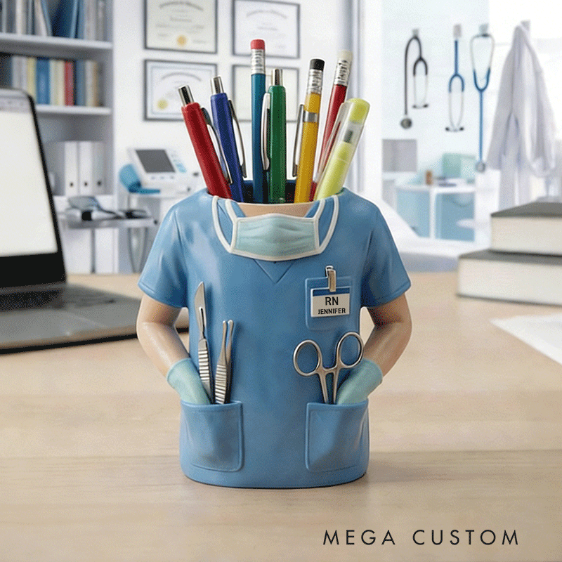 Personalized Nurse Shirt Pencil Holder Custom Name Medical Desk Organizer 3D Printed Gift for Nurses and Med Students
