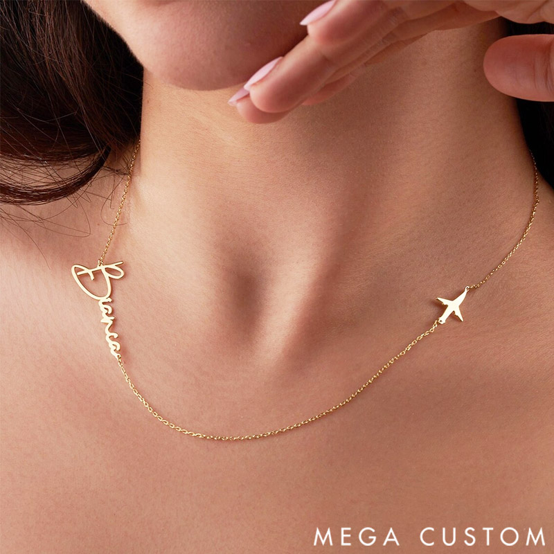 Personalized Airplane Necklace with Name Gift for Travel Lovers