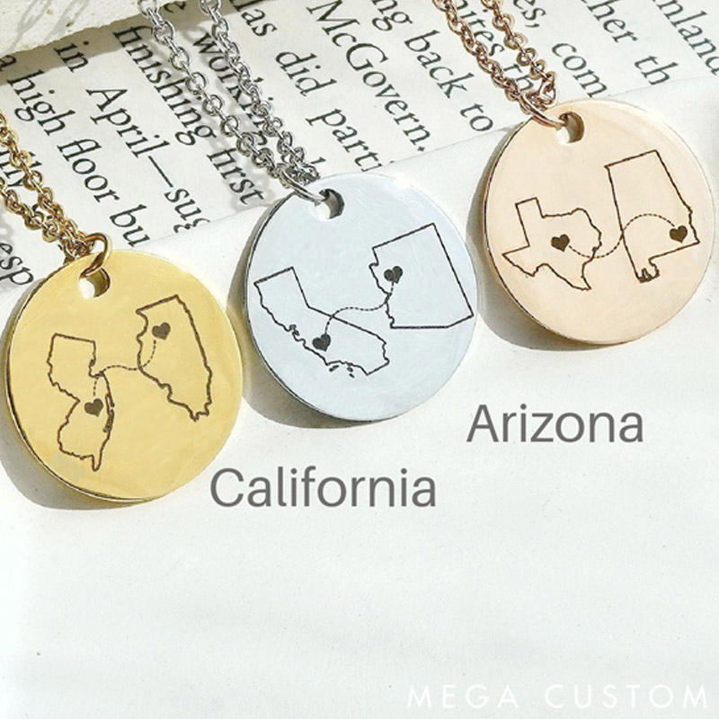Personalized Circular Map Pendant Necklace Travel Destination Gift for Travel Lovers