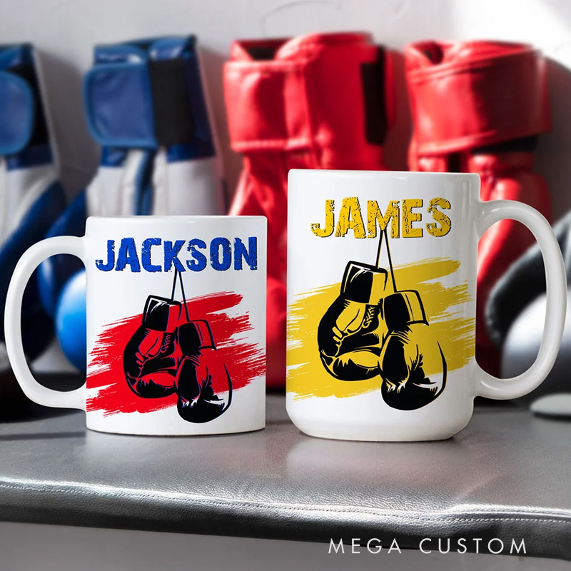 Personalized Mug Multicolour Boxing Glove Design Ceramic Mug with Name Birthday Holiday Gift for Sports Boxing Lovers