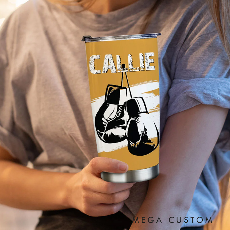 Personalized Fitness Tumbler Multicolour Boxing Glove 20oz Insulated Name Tumbler with Lid and Straw Birthday Gift for Sports Gym Boxing Lovers