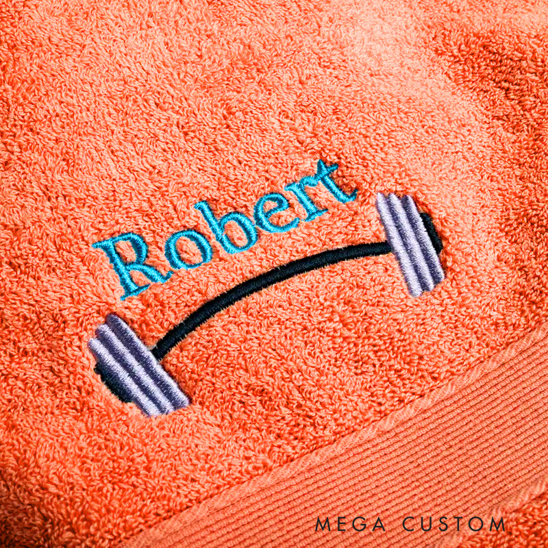 Personalized Weightlifting Barbell Towel with Embroidered Name Sporting Good Training Team Anniversary Gift for Weightlifter Fitness Enthusiast