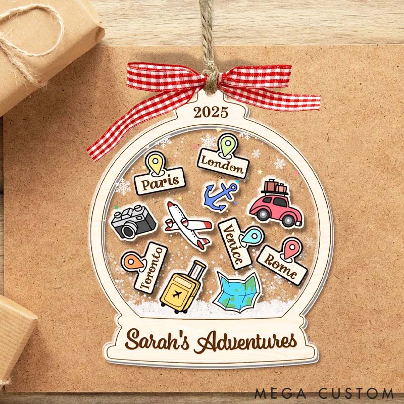 Personalized Travel Christmas Ornament Adventure Gift for Travel Lovers 
