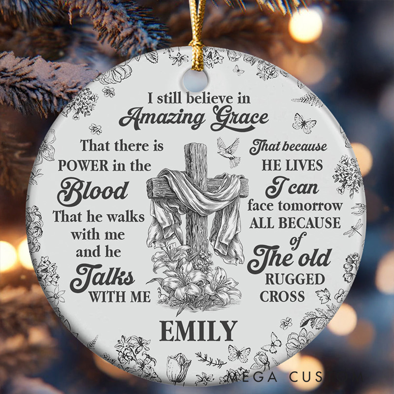 Personalized Amazing Grace Round Shaped Ceramic Ornament with Name Religious Gift Christian Gift for Christians