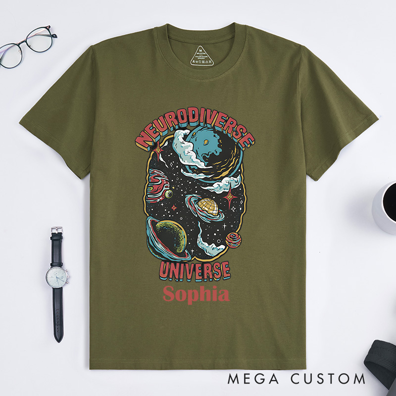 Personalized Neurodiverse Universe Comic Style Adult T-Shirt Actually Autistic Gift