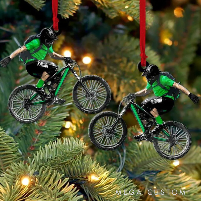 Personalized Mountain Biking Christmas Ornament Mountain Biking Keepsake Biking Lovers Ornament