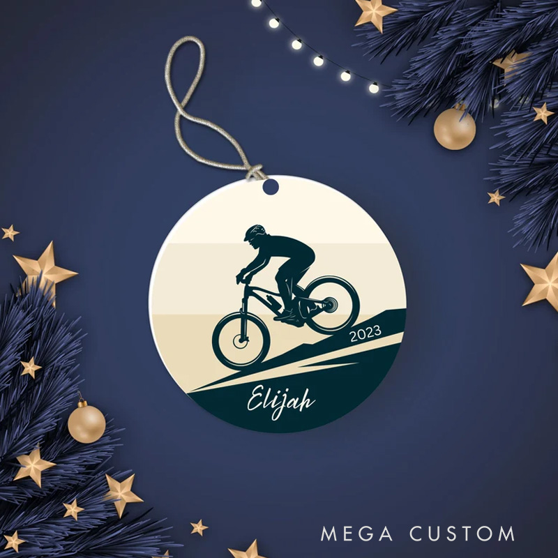 Personalized Mountain Biking Christmas Ornament Custom Cycling Ornament