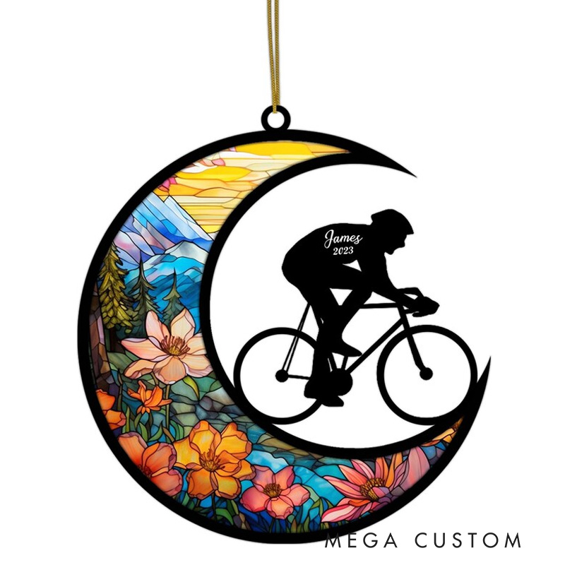 Personalized Cycling Suncatcher Ornament Custom Sports Gift Window Decoration for Cyclists and Bike Lovers