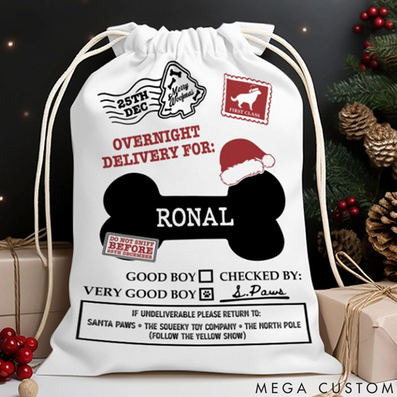 Personalized Dog Lover Overnight Vernight Delivery for Boy Christmas Sack