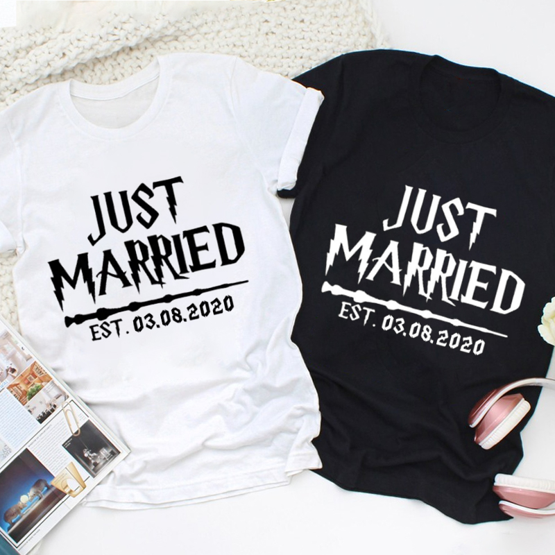 Personalized Just Married with Date Matching Wedding Couple Classic T-Shirt