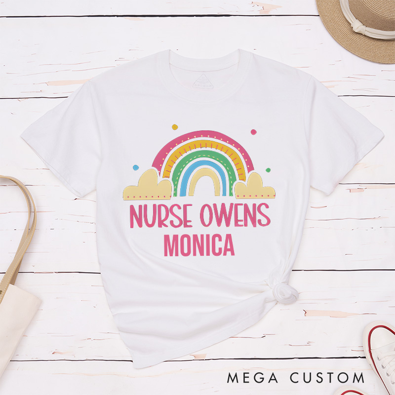 Personalized Nurse T-Shirts Rainbow of Care Nurse Owens T-Shirts