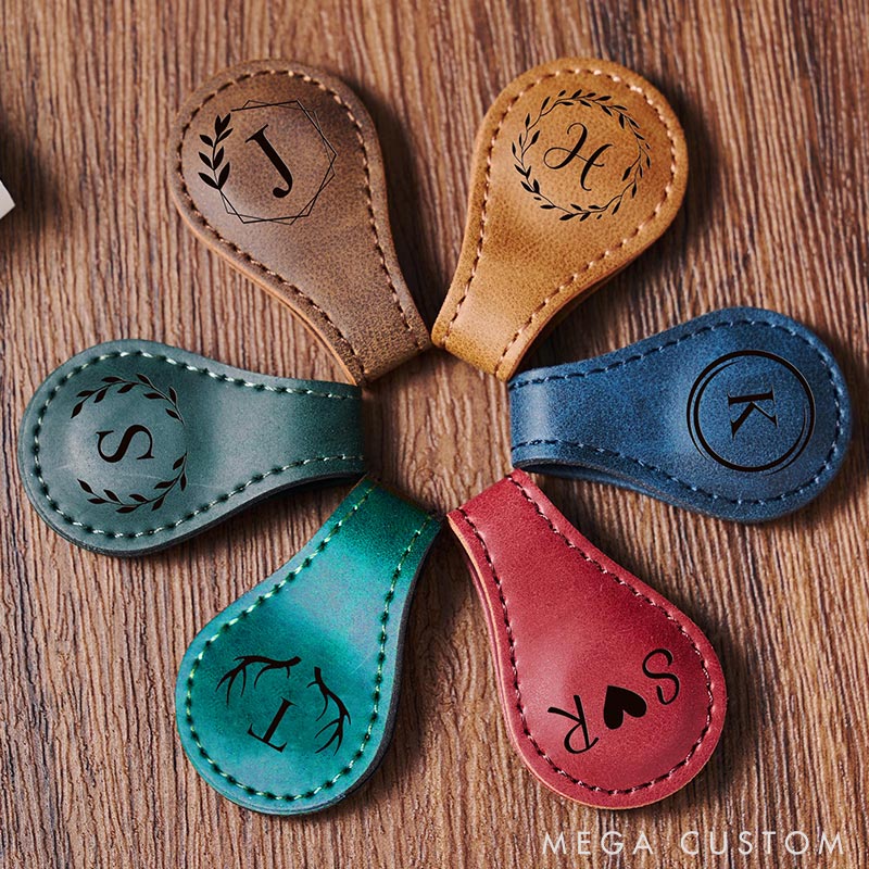 Personalized Engraved Magnetic Bookmark Custom Leather Magnet Book Clip Design with Name or Initials Unique Book Accessories for Book Lover