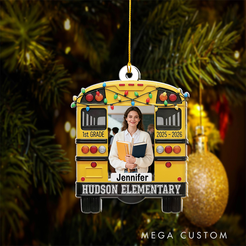 Personalized Christmas Ornament in School Bus Design Acrylic Ornament for Teacher and Student