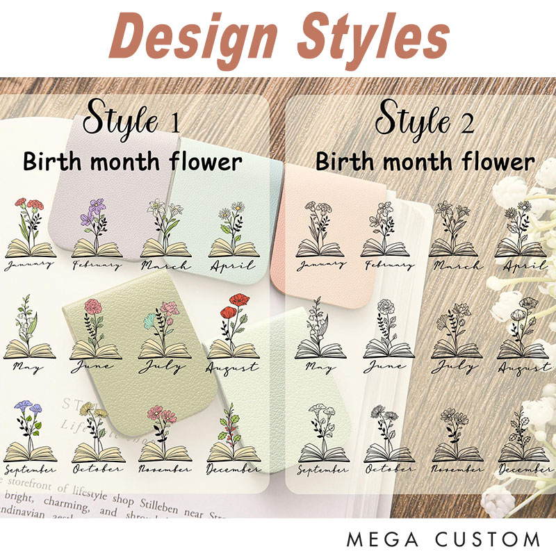 Personalized Name Bookmark with Birth Flower Custom Leather Birth Flower Bookmark Magnetic Bookmark Book Lover Gift Book Accessory
