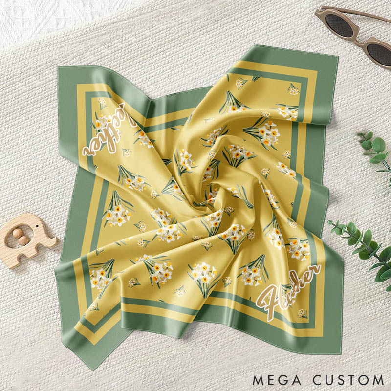 Personalized Vintage Birth Flower Soft Stain Square Scarf with Name Travel Party Accessory Birthday Gift for Women