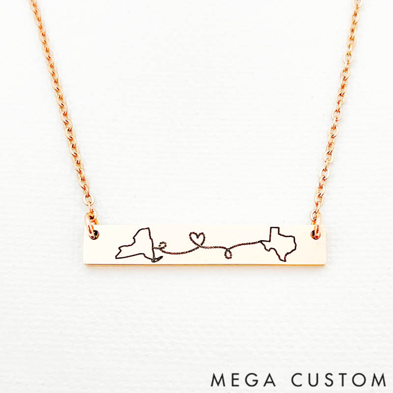 Personalized Rectangular Necklace Travel Destination Engraved Pendant Custom Destination Map