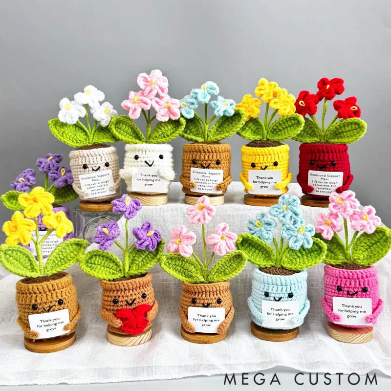 Personalized Handmade Crochet Forget Me Not Flowers with Hugging Heart Emotional Support Potted Plant Supportive Gift for Crochet Lovers