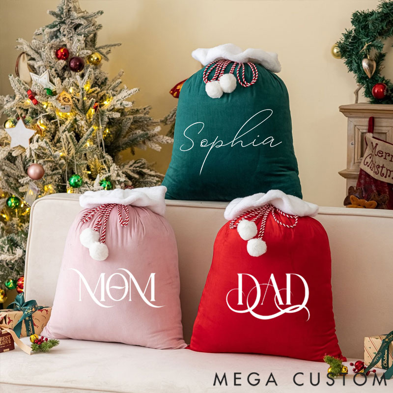 Personalized Large Santa Sack Christmas Family Santa Bag Stocking Sack with Name Christmas Gift Bag  Holiday Gift Bag Santa for Kids