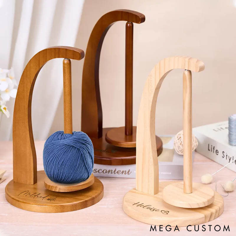 Personalized Magnetic Yarn Ball Holder Wooden Yarn Feeder for Knitting Crochet Rotating Wood Yarn Stand Gift for Knitters Crocheters