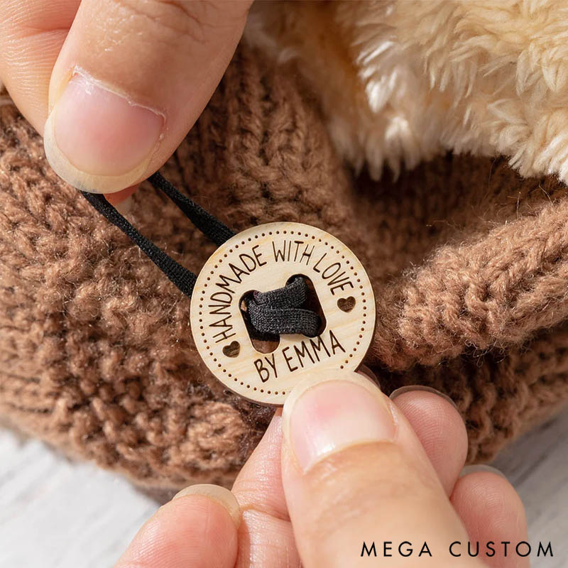 Personalized Handmade with Love Wooden Buttons Set of 10 Clothing Labels Gift for Mother Grandma Knitting Crocheting Lovers