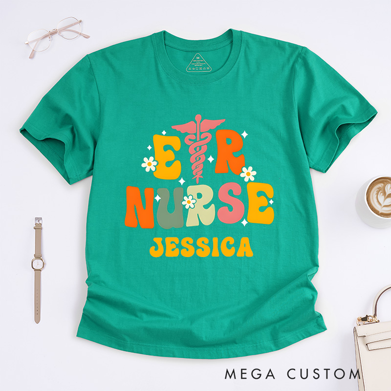 Personalized Nurse T-Shirts Cheerful ER Nurse Fashion Design T-Shirts