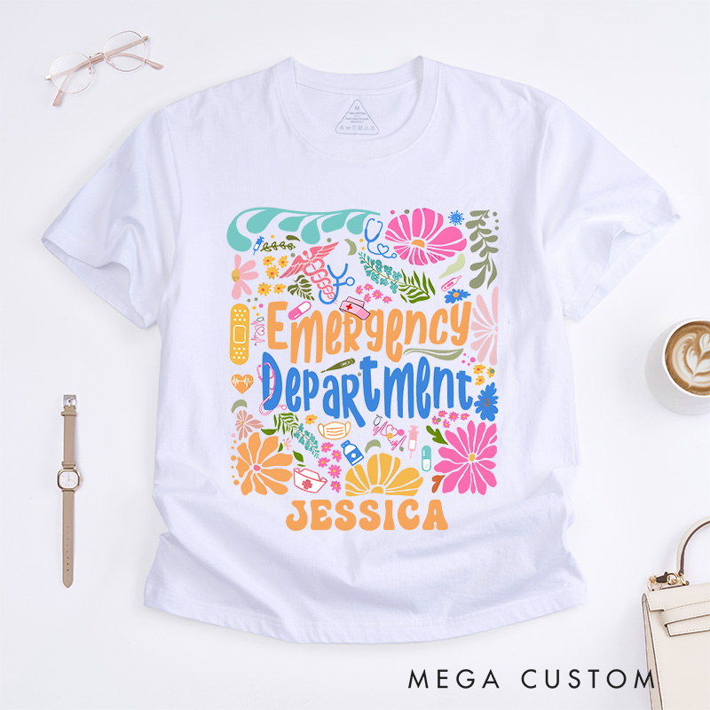 Personalized Nurse T-Shirts Whimsical Emergency Department Fashion Design T-Shirts