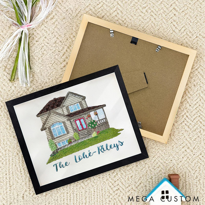 Personalized Embroidered House Photo Frame with Family Name Home Decor Wedding Housewarming Christmas Gift for Family Friends
