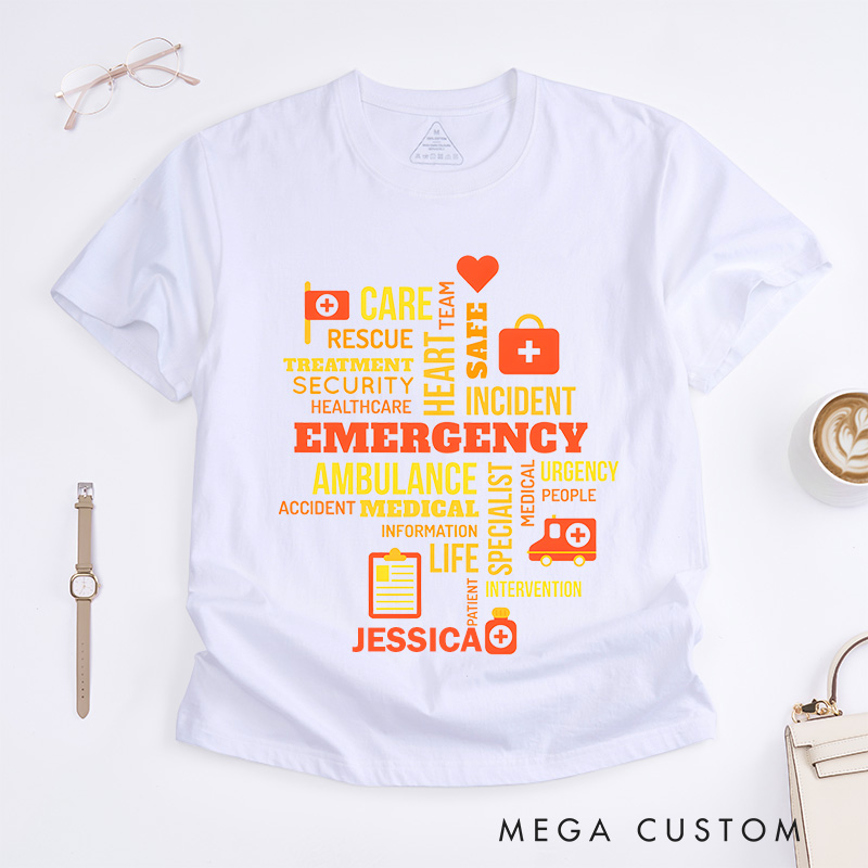 Personalized Nurse T-Shirts Emergency Word Cloud Fashion Design T-Shirts