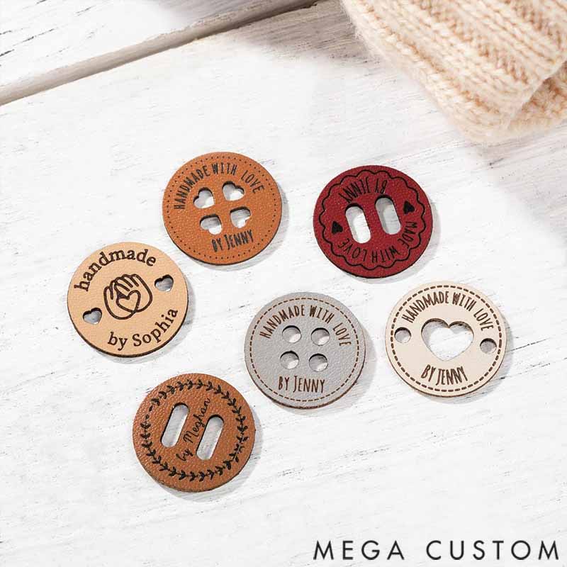 Personalized Handmade with Love Leather Button Set of 10 Clothing Hat Labels with Engraved Name Birthday Gift for Knitting Crocheting Lovers