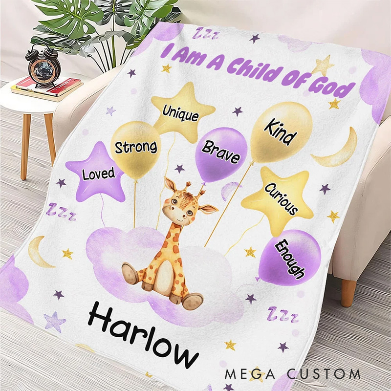 Personalized Cute Lion Elephant Animal Soft Throw Blanket with Name and Positive Affirmations Birthday Baby Shower Gift Religious Gift for Kids