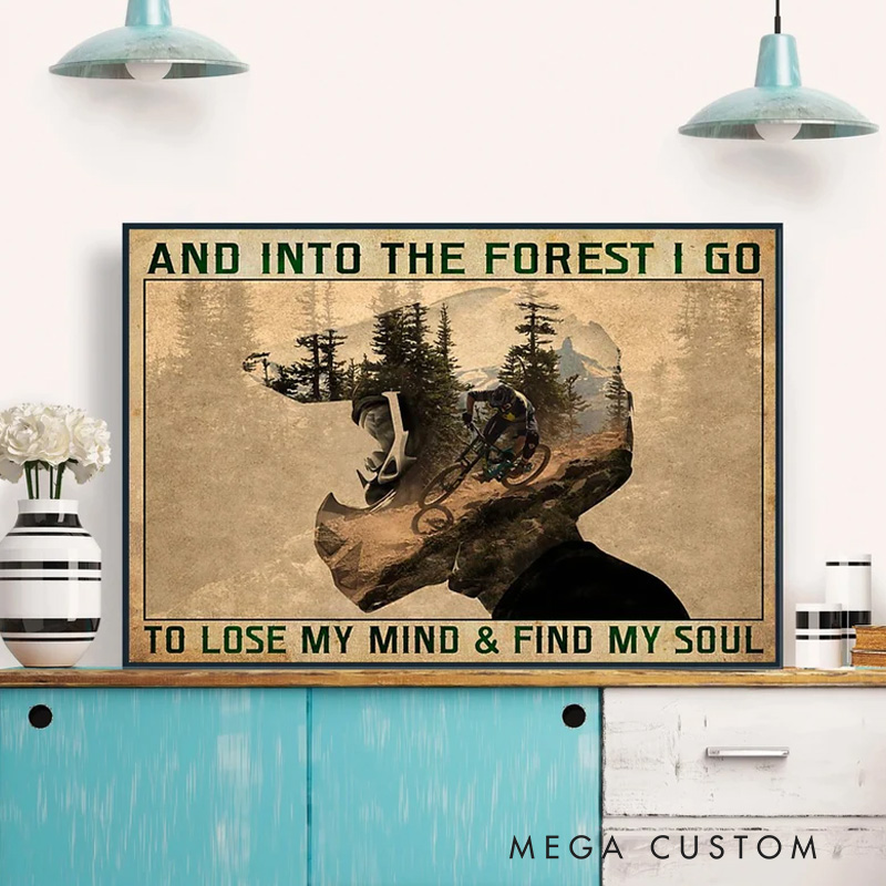 Personalized Bicycle Photo Portrait Mountain Biking Wall Art Cyclist Gift Idea Cycling Present for Him