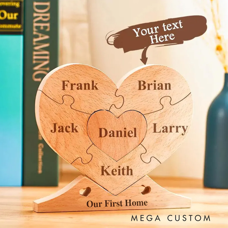 Personalized Wooden Heart Family Unity Puzzle Plaque Custom Engraved Wooden Heart Puzzle Family Name Decor Home Decoration New Home Housewarming Gift