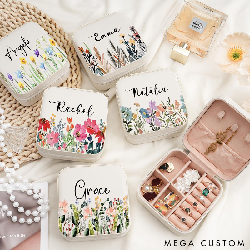 Personalized Leather Jewelry Travel Case with Name Gift for Her