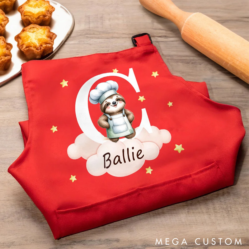 Personalized Cute Forest Animal Panda Elephant Adjustable Kid Apron Chef Hat Set with Name and Initial Handcraft Activities Birthday Gift for Kids