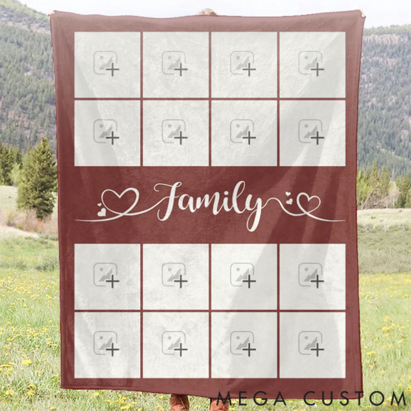Personalized Multicolor 16 Photos Collage Soft Family Throw Blanket with Name Birthday Christmas Home Decoration Gift for Family