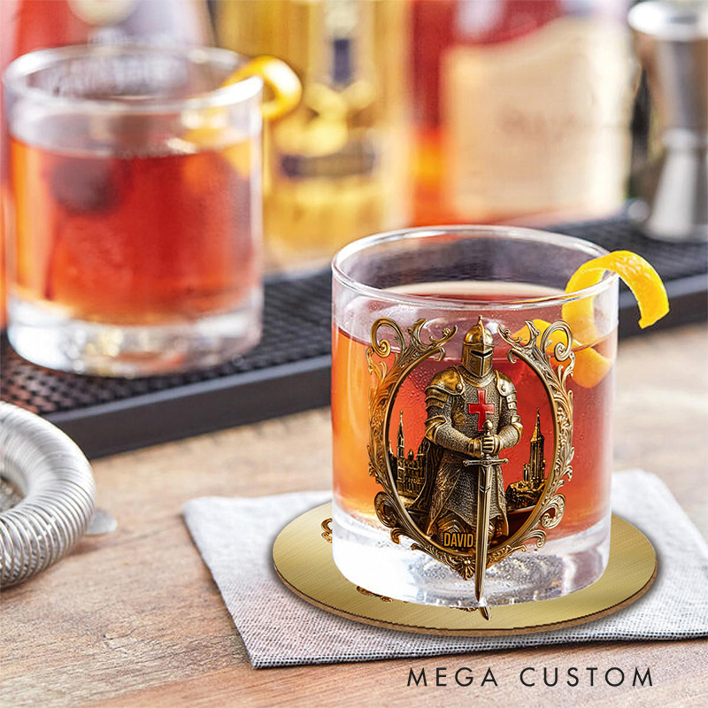 Personalized Knight of God Whiskey Glass with Name Religious Christian Gift Faith Gift for Men