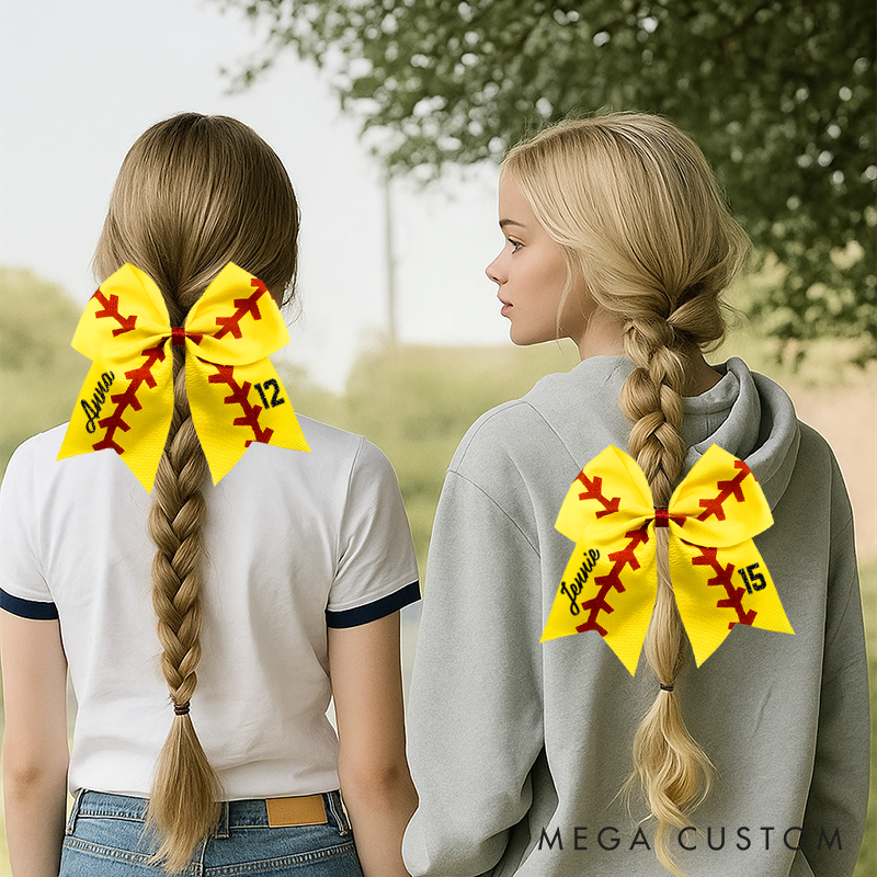 Personalized Softball Bow Sport Hair Accessories with Initial and Name Game Day Birthday Gift for Softball Players