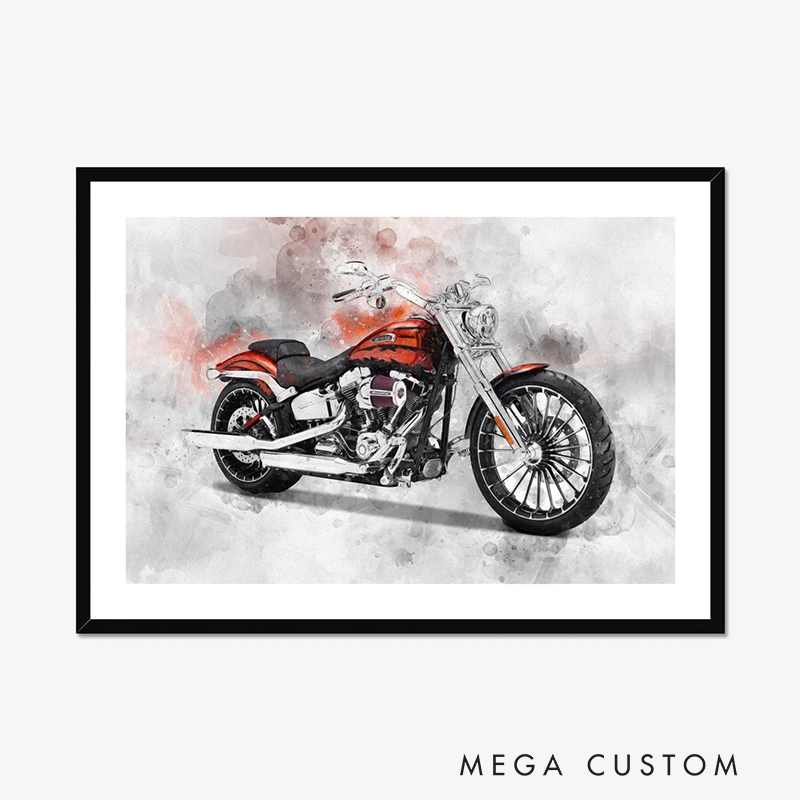 Personalized Motorcycle Cartoon Portrait Watercolour Motorcyclist Gift Idea Biker Present for Him