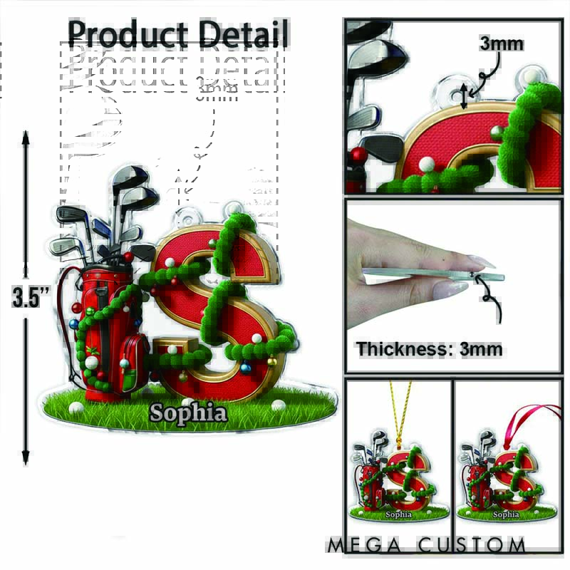 Personalized Golf Acrylic Ornament Initial Christmas Gift Gift for Golf Lovers Customizable with Initials and Name