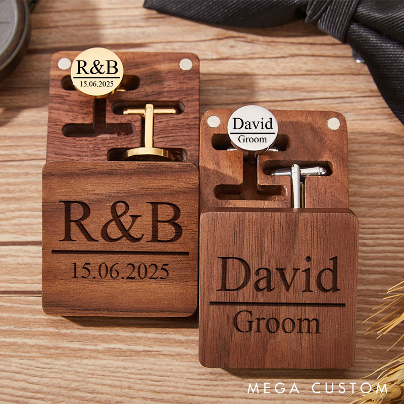 Personalized Groom Cufflinks Box Set Custom Wedding Party Accessories Cufflinks for Groom Engraved Cufflinks for Men Best Man Bachelor Gift